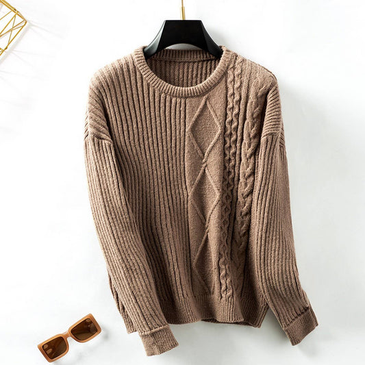 Solid color knotted pullover sweater for women