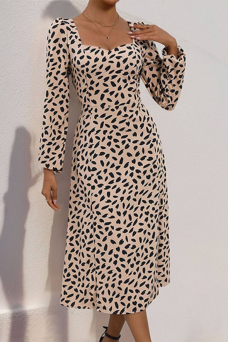 CWDMD3058_LONG SLEEVE LEOPARD PRINT DRESS