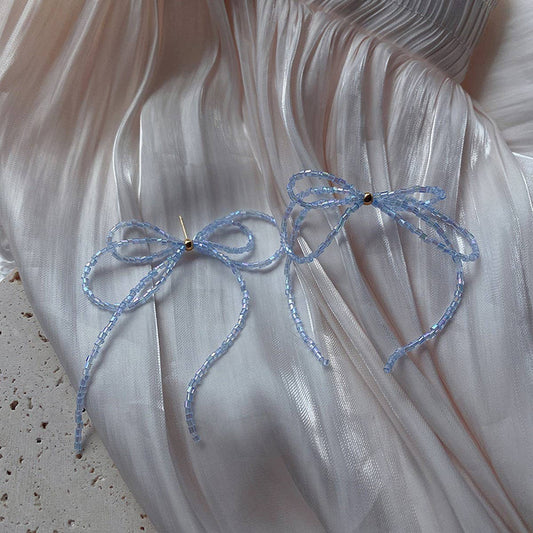 SWEET BOW BEADED TASSEL EARRINGS