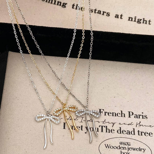 WOMEN'S MICRO-INLAID ZIRCONIA BOW NECKLACE