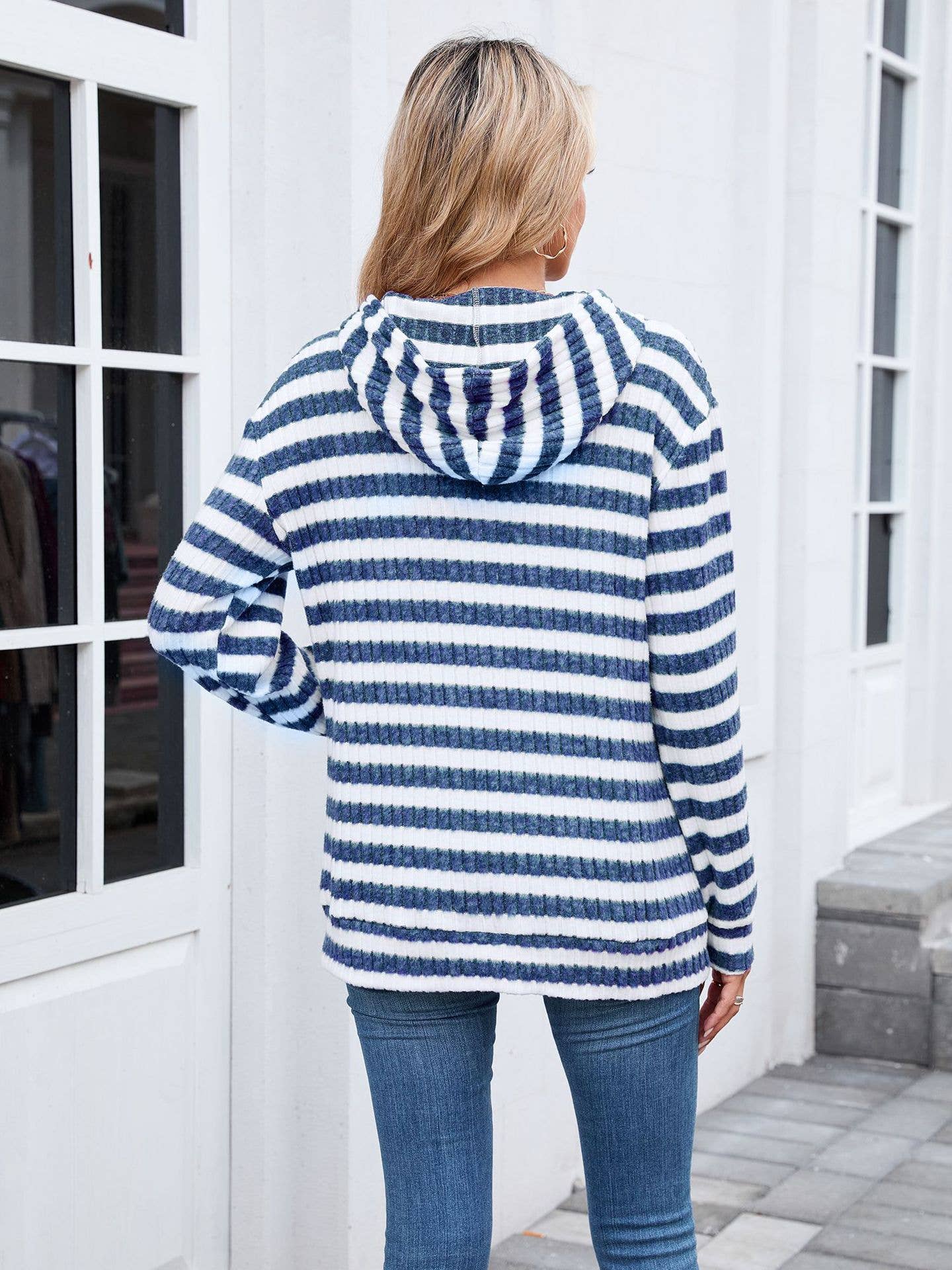 Striped hooded loose long-sleeved sweatshirt