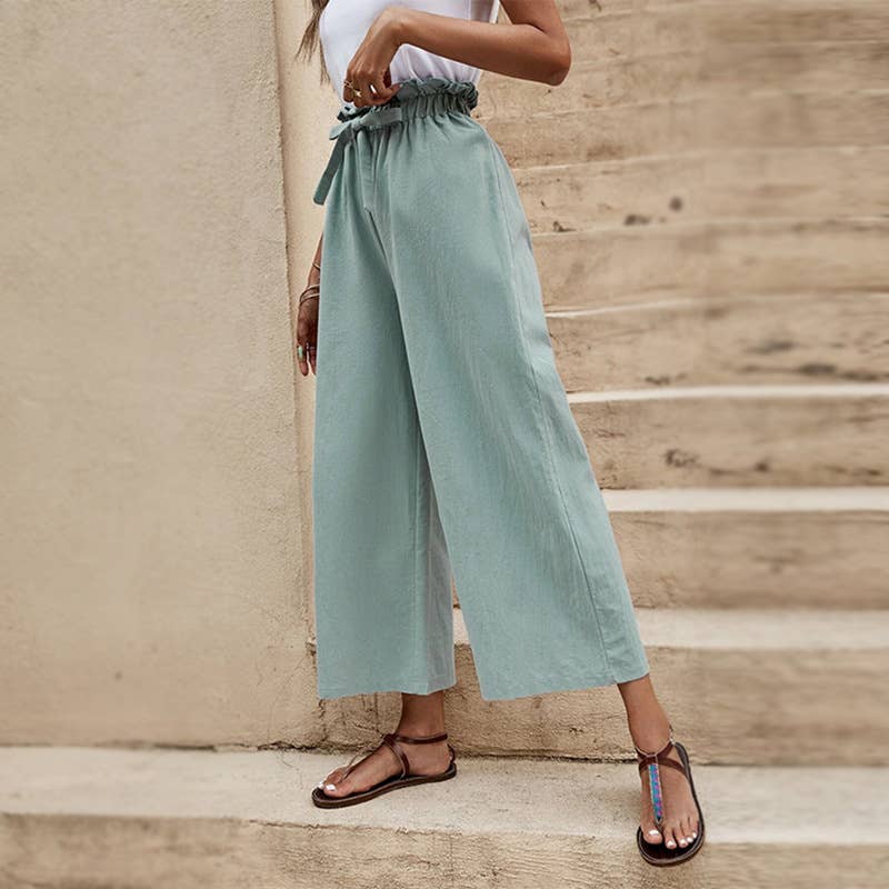 Solid color baggy nine-minute wide-leg pants