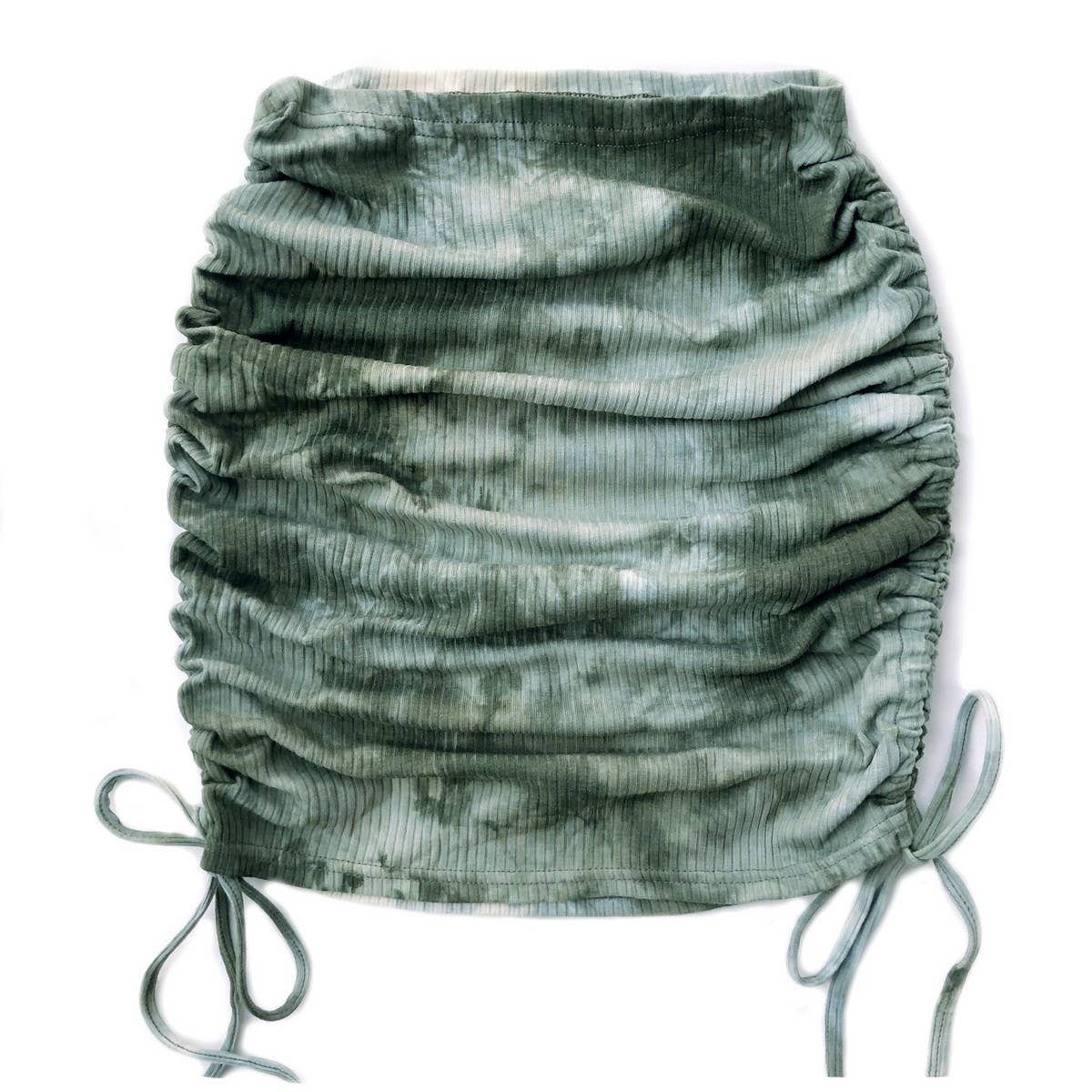 KNITTED DRAWSTRING SKIRT TIE-DYE PLEATED SKIRT