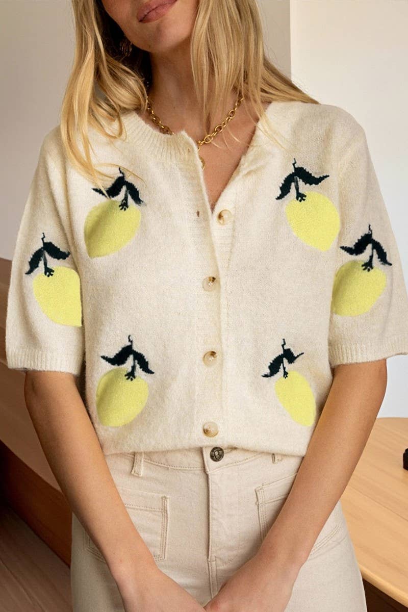 CWOCAL00714_MANGO PRINT SHORT SLEEVE BUTTON KNIT TOP