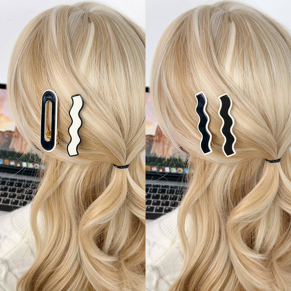 Seamless bangs clip black and white hairpin