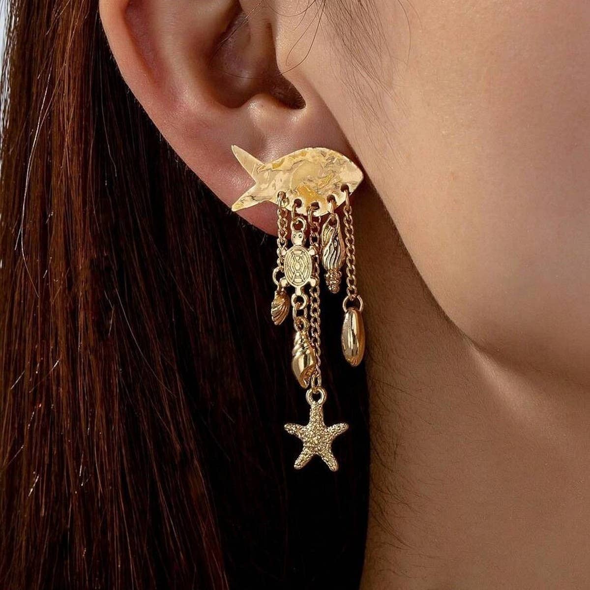 Stainless Steel Ocean Series Conch Shell Earrings_CWAJE5117