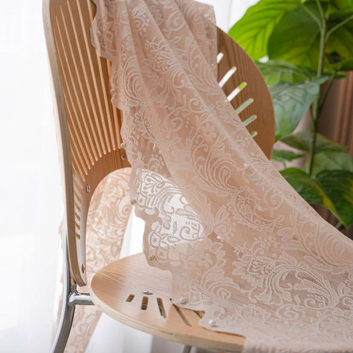 LIGHT GREEN BEADED EMBROIDERED TABLECLOTH