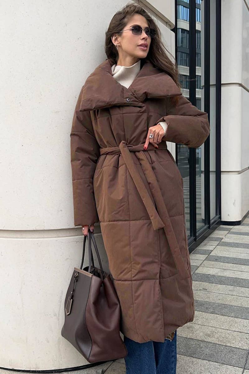 CWOCO0369_STAND COLLAR LONG SLEEVE LONG COTTON-PADDED COAT