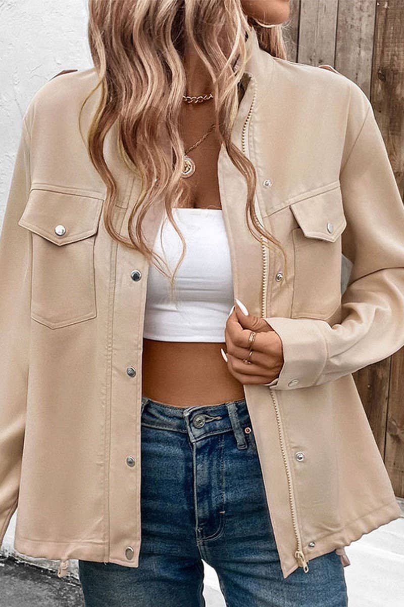 CWOCO0378_STAND COLLAR SOLID COLOR CASUAL JACKET