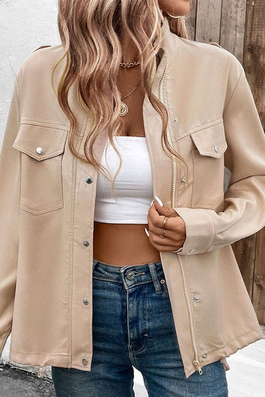 CWOCO0378_STAND COLLAR SOLID COLOR CASUAL JACKET