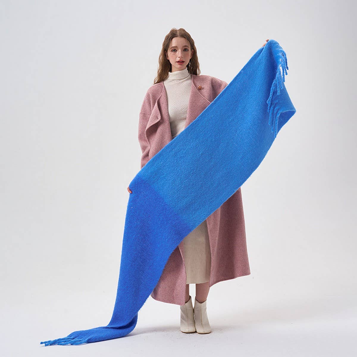 Colorblock Faux Cashmere Long Scarf for Winter