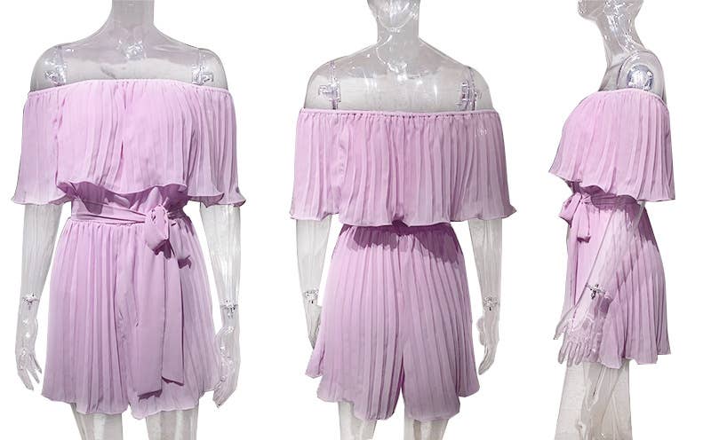 ONE-LINE NECK PLEATED FIVE-SLEEVED JUMPSUIT