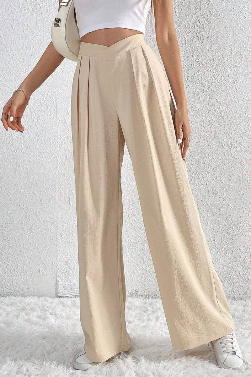 CWBLP1422_PLEATED CASUAL WIDE-LEG LOOSE TROUSERS