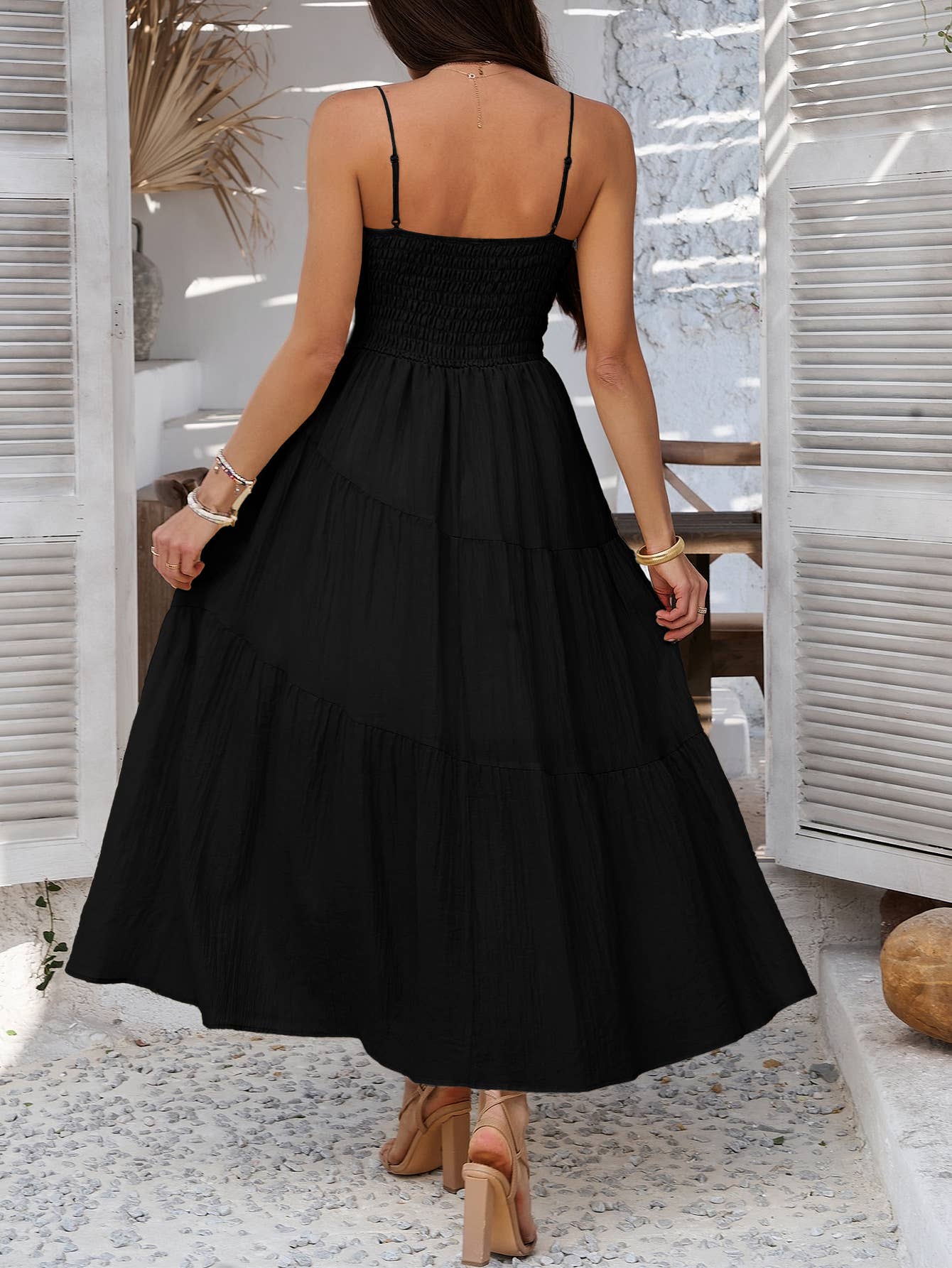 Solid color high-waisted halter dinner dress