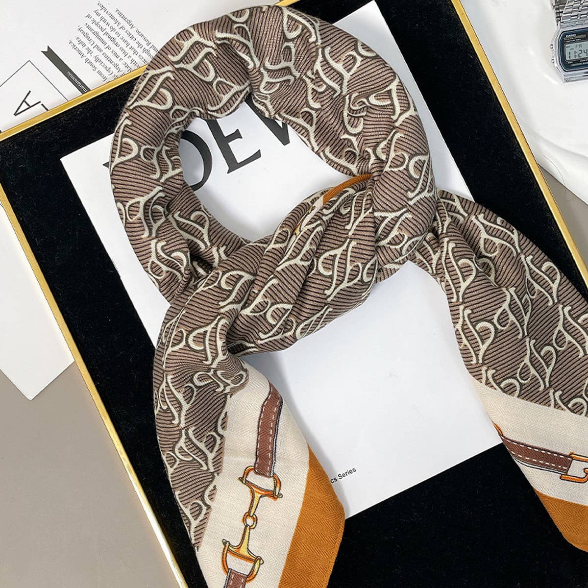 Luxury Chain Print Velvet Scarf,  Wrap
