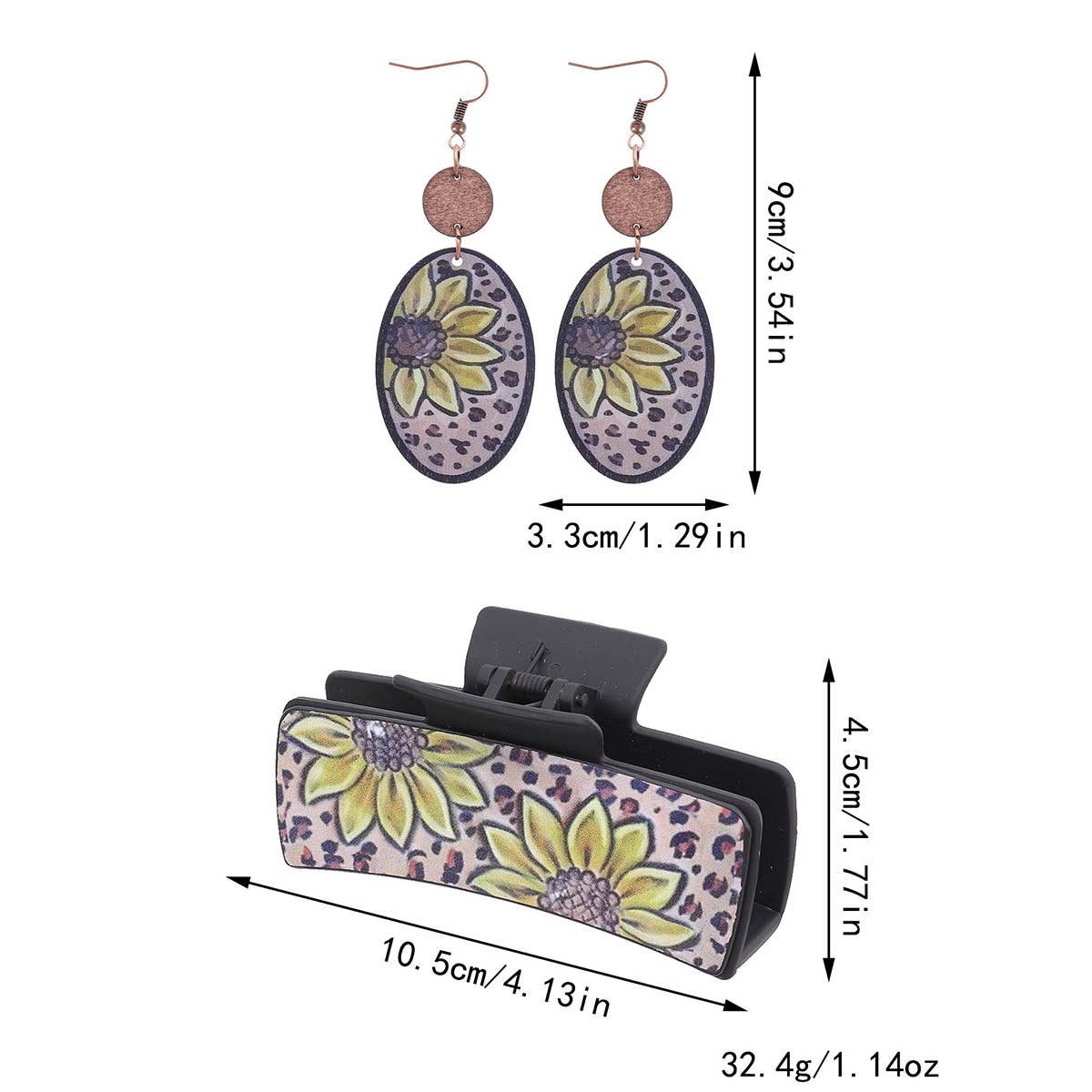 WESTERN CACTUS LEATHER HAIR CLAW CLIPS EARRING SET_CWAHA0589