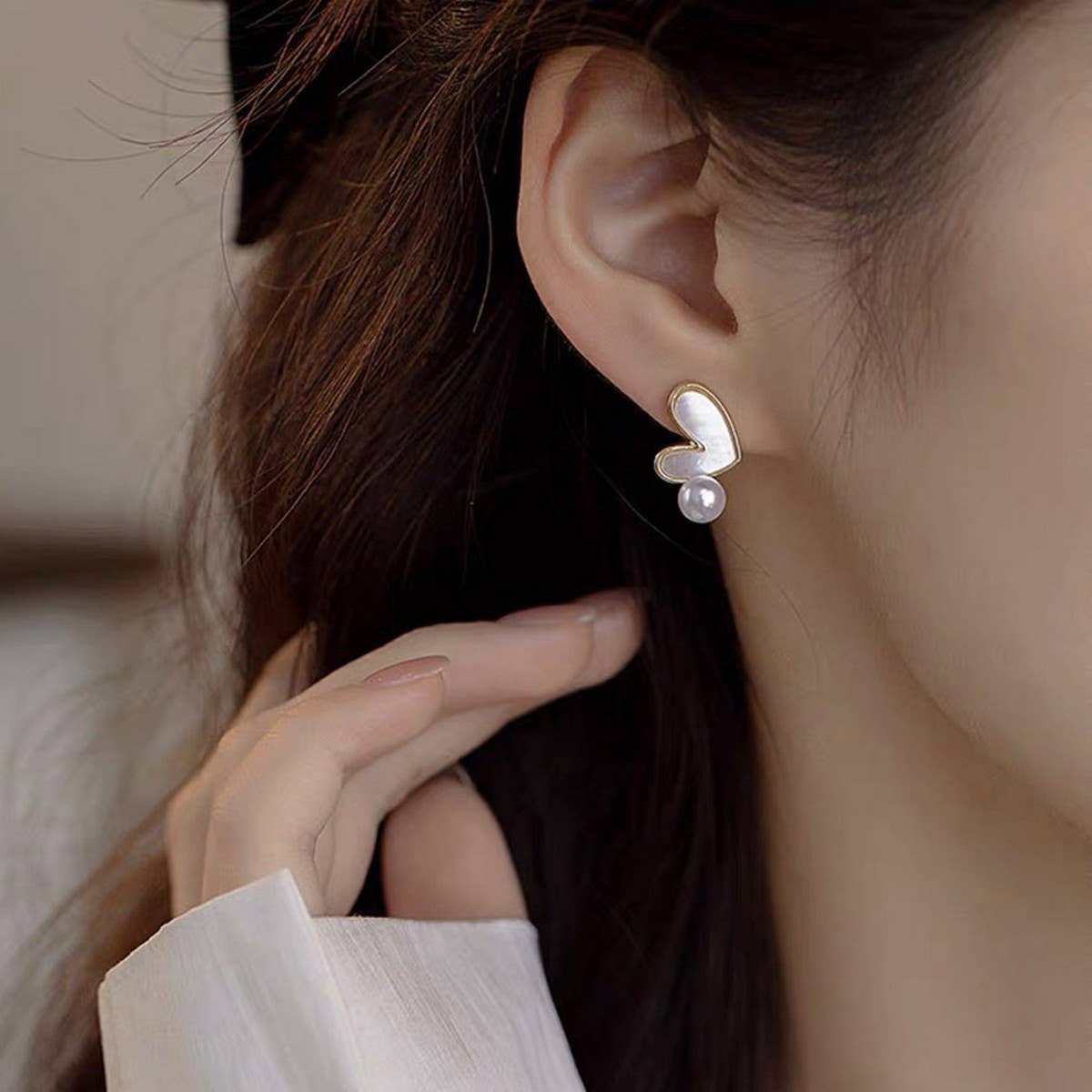 VALENTINE'S DAY SIMPLE HEART SHELL PEARL EARRINGS