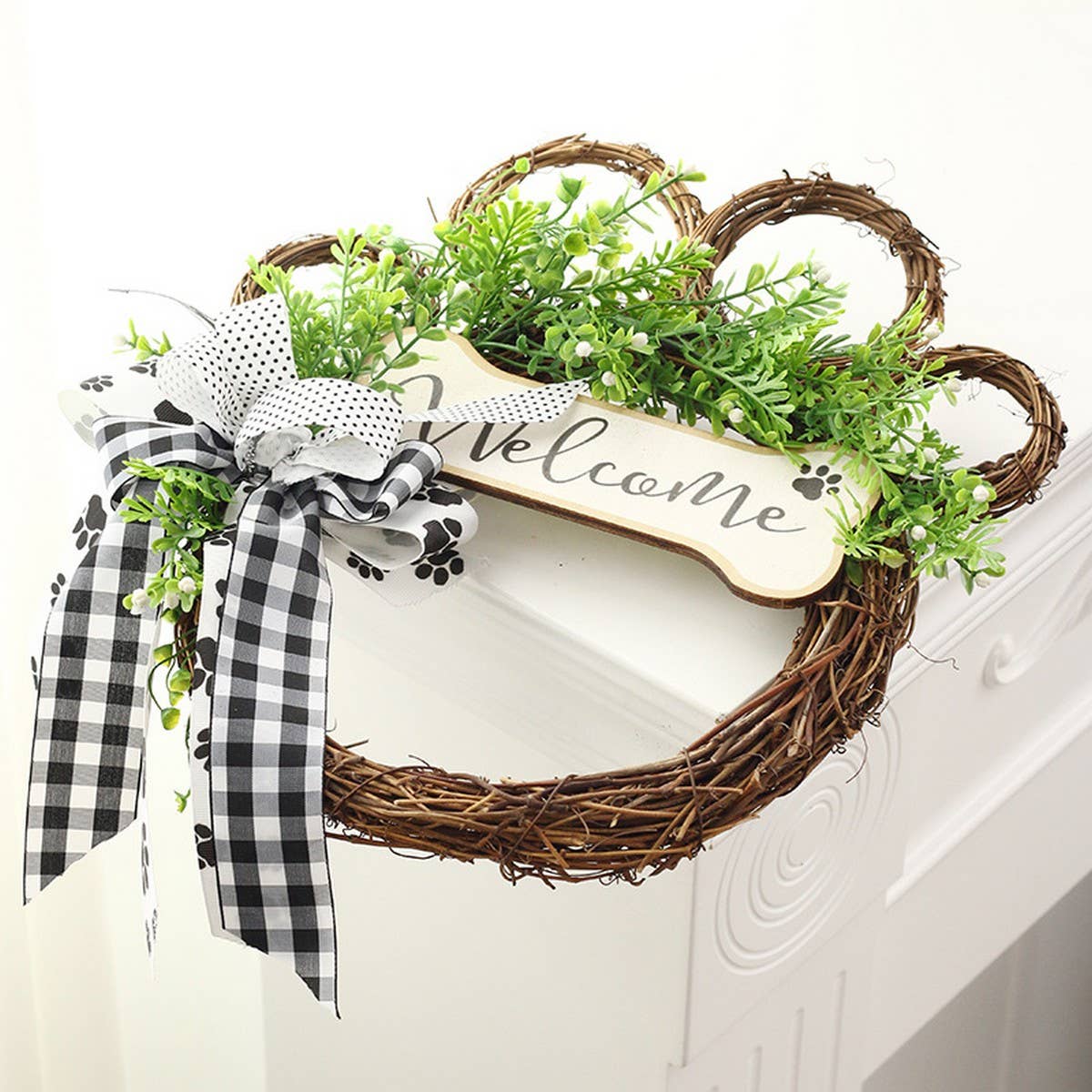 Cute Dog Paw Artificial Green Wreath Decor_CWAJE05355