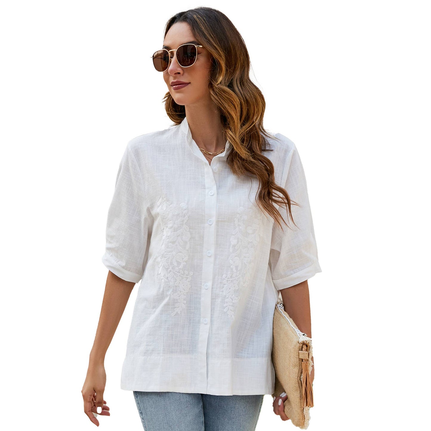 EMBROIDERED LOOSE SLIMMING SHIRT