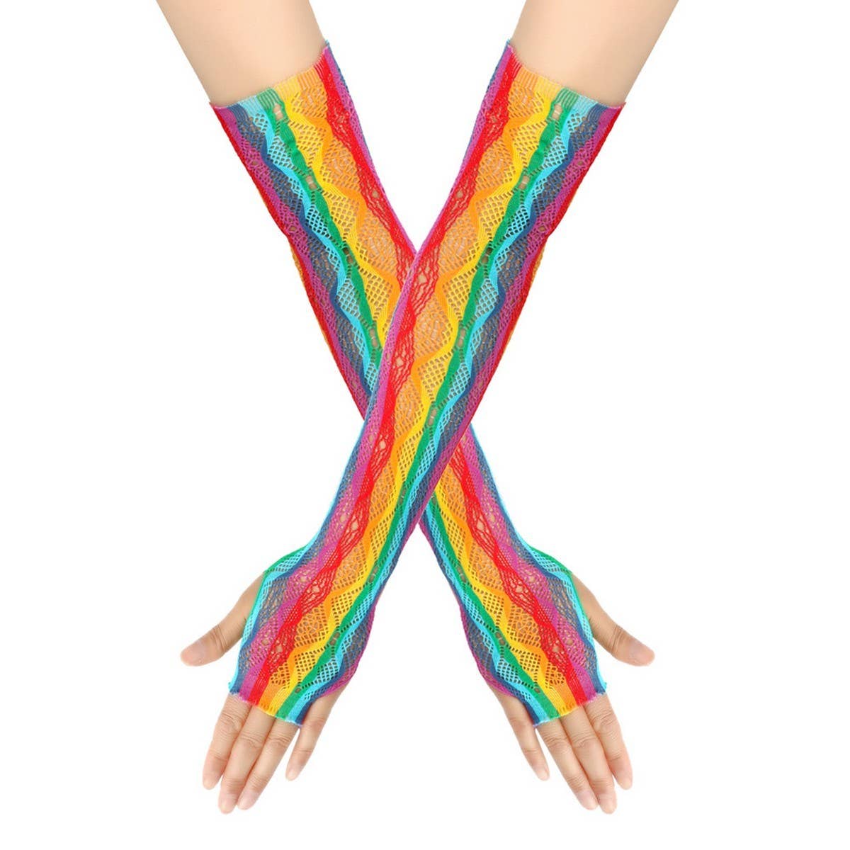CWMM10067_RAINBOW FISHNET GLOVES ? COLORFUL PARTIES
