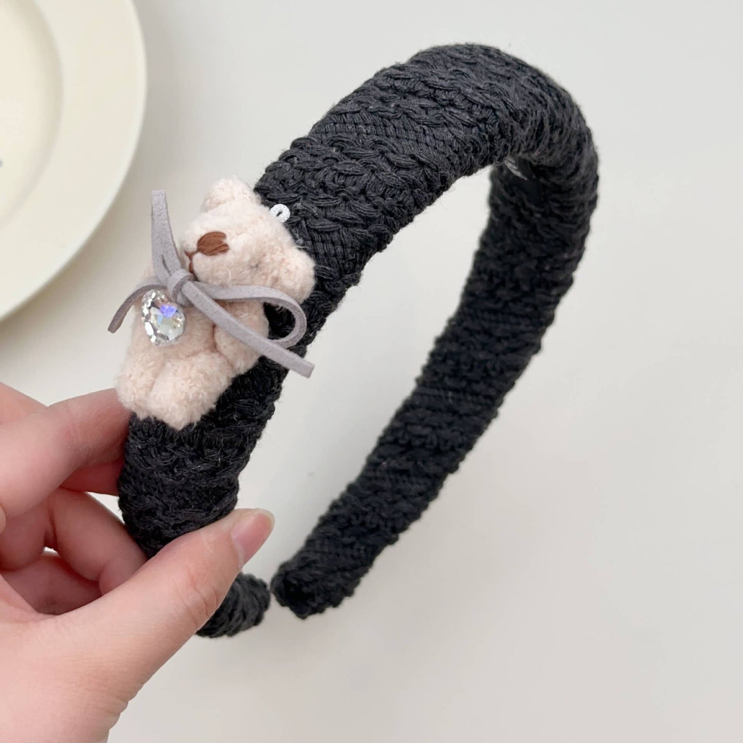 Bear bow hair accessories wool braided square clip