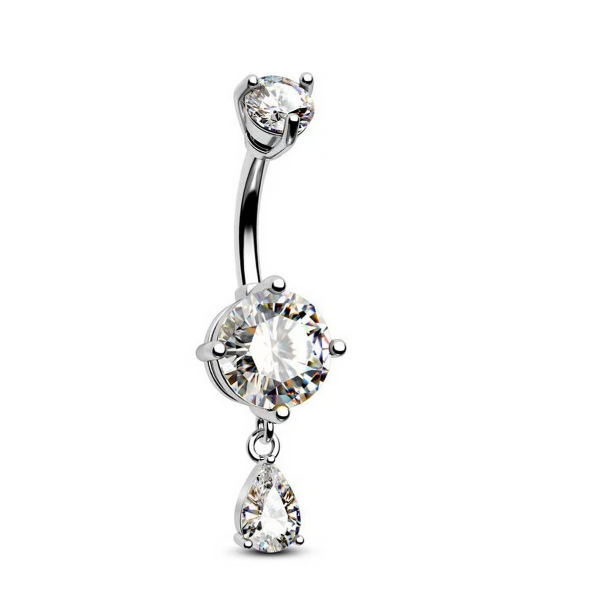 Round & Teardrop CZ Belly Ring in Stainless Steel