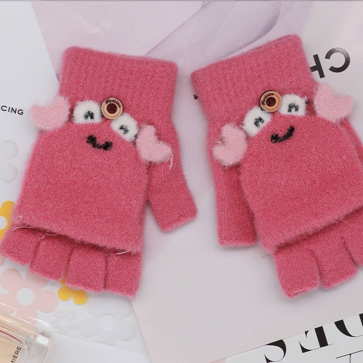 BABY CHILDREN HALF FINGER FLIP WRITING PLUSH GLOVES_CWAG0169