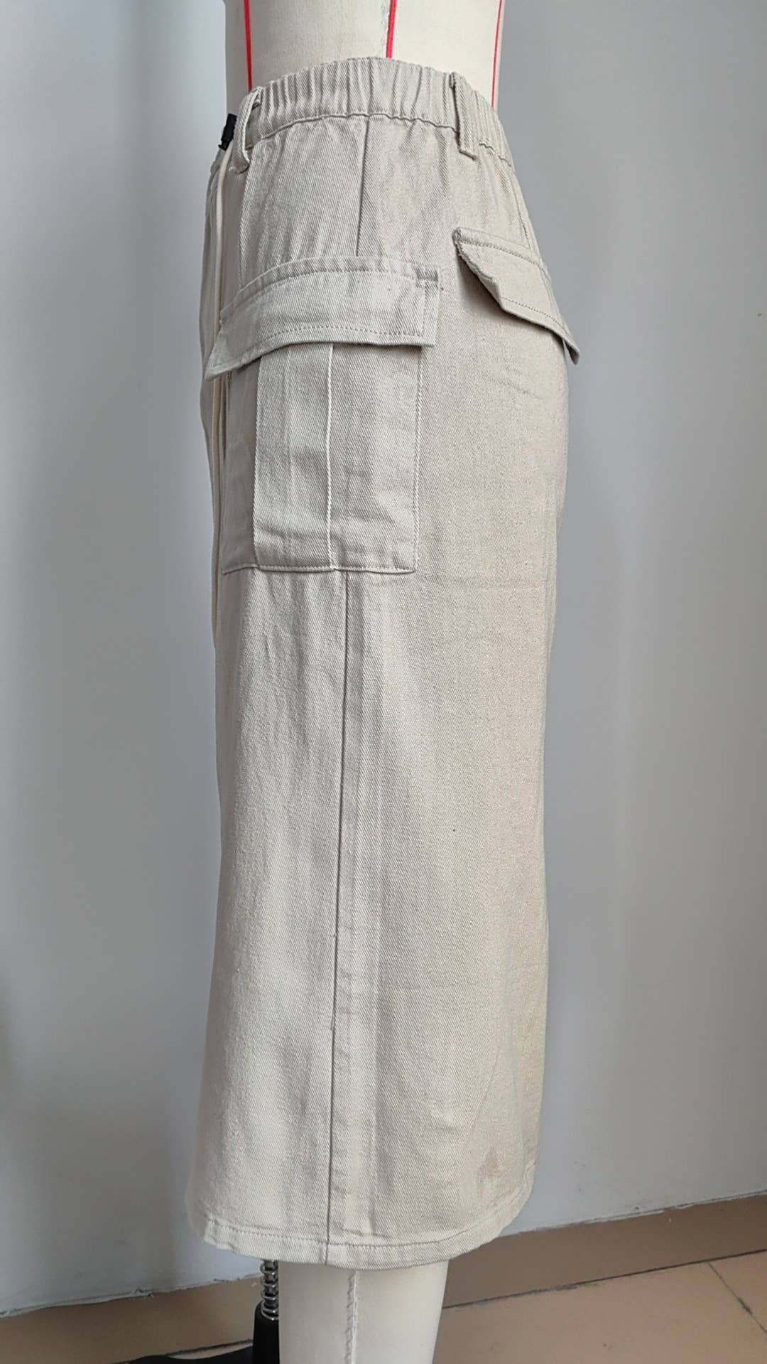 LACE-UP CARGO DENIM SLIT SKIRT