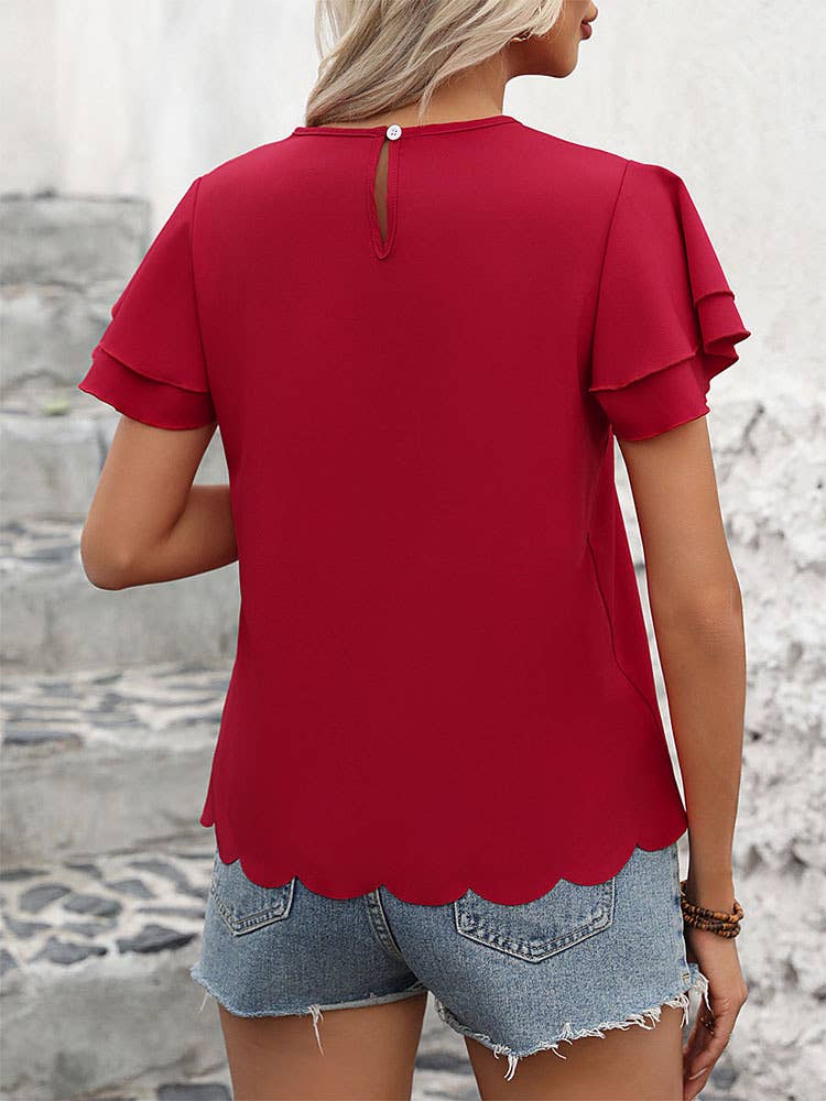 SOLID COLOR TOP WITH DOUBLE LOTUS SLEEVES