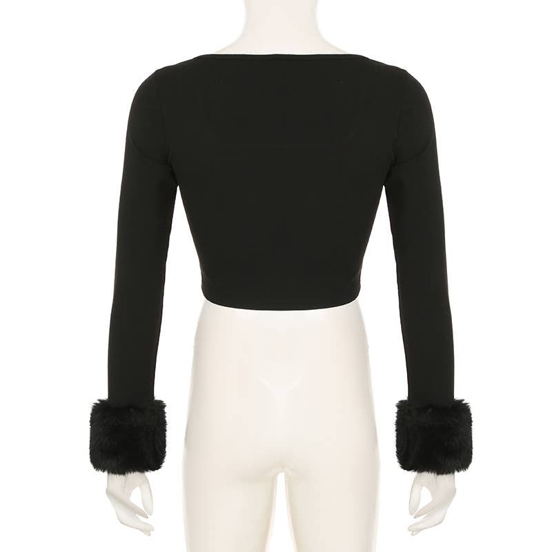 SOLID COLOR SLIM-FIT SQUARE NECK CROP KNIT TOP