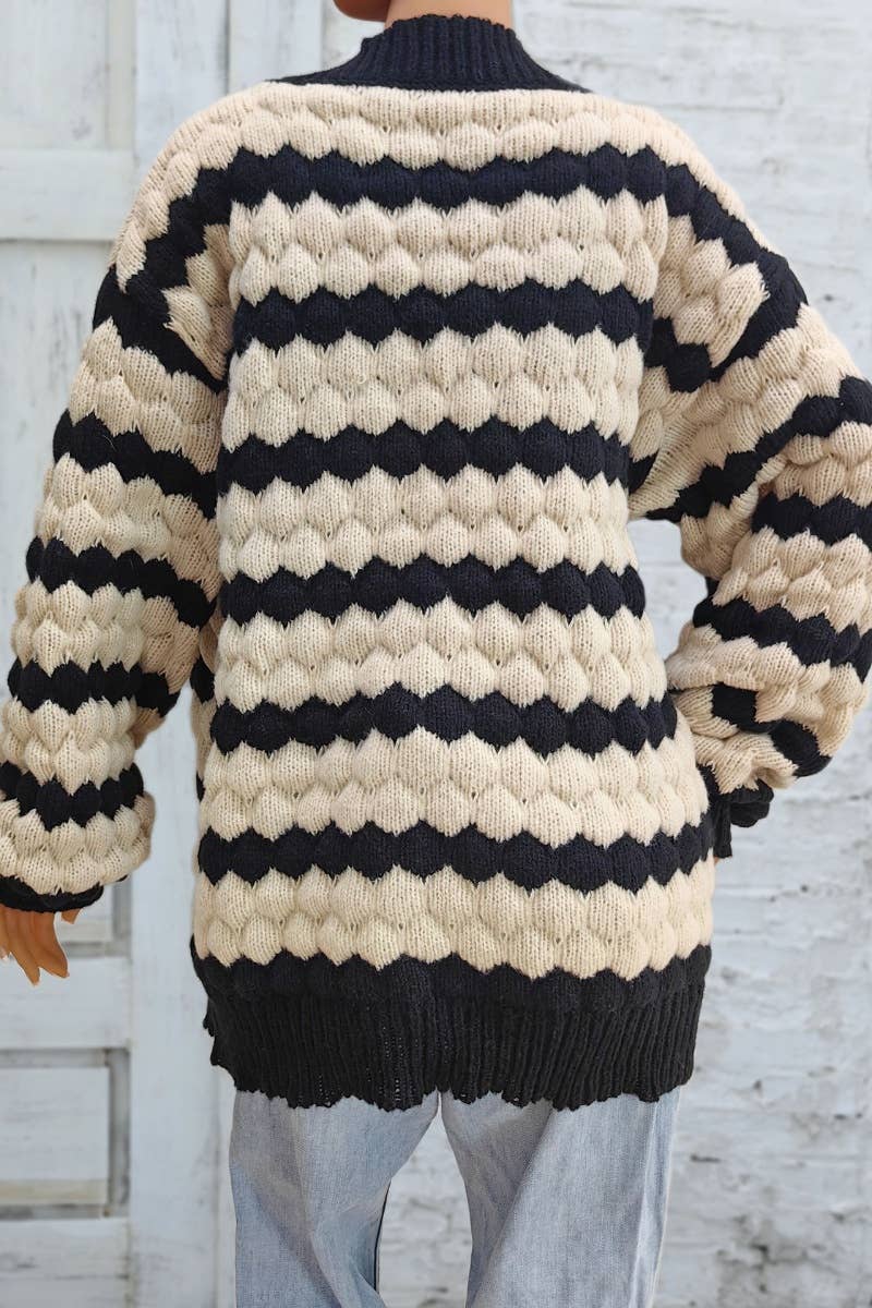 CWOCAL2205_WINTER STRIPED LONG-SLEEVED SWEATER CARDIGAN