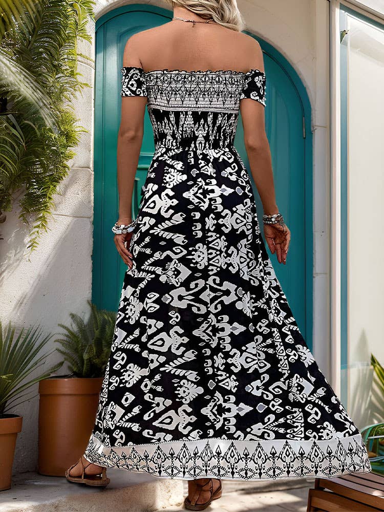 ETHNIC STYLE WITH A LINE NECK SPLIT DRESS