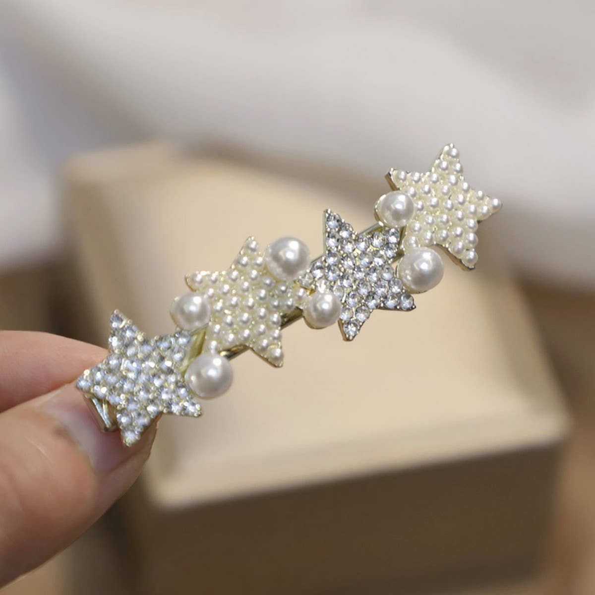PEARL STAR BOW HAIRPIN DUCKBILL CLIP SIDE CLIP_CWAHA4739