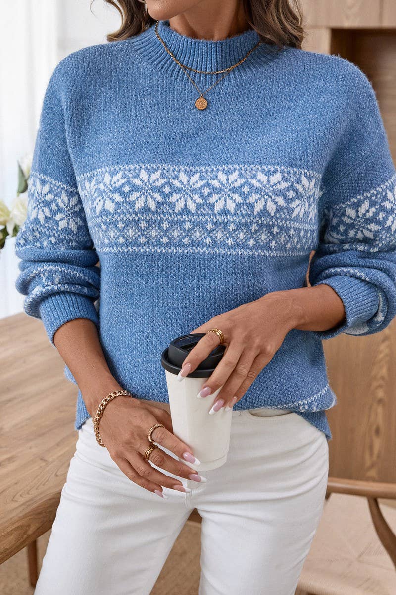 CWOSWL07453_CHRISTMAS SNOWFLAKE HALF TURTLENECK SWEATER