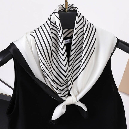 Vintage Letter Print Satin Square Scarf for Women