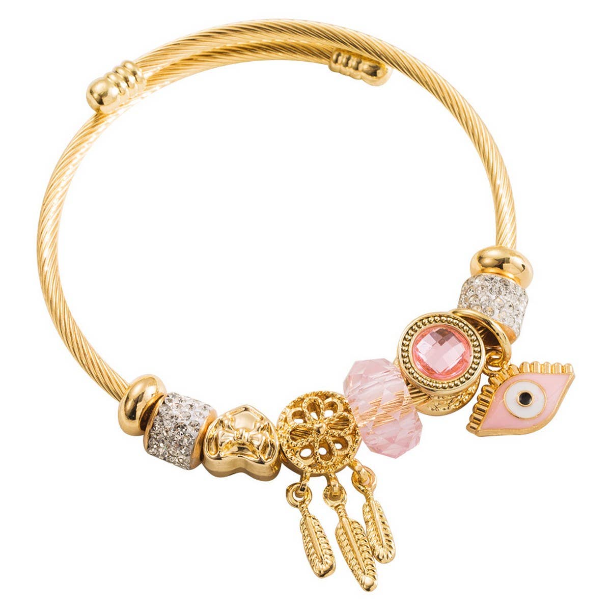 Gold Evil Eye Charm Stainless Steel Bracelet