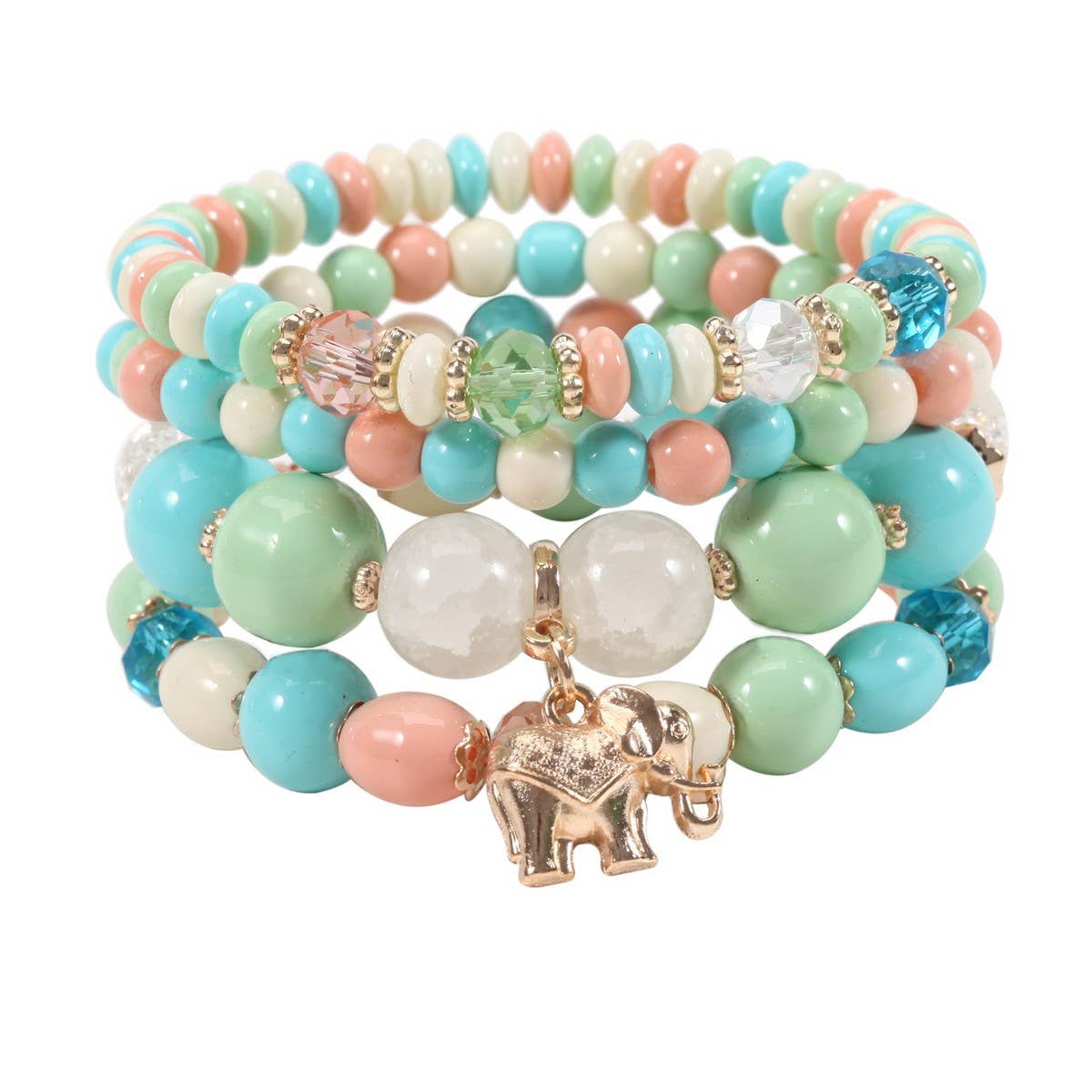 CWMM10439_BOHO ELEPHANT PENDANT BEADED BRACELET FOR WOMEN