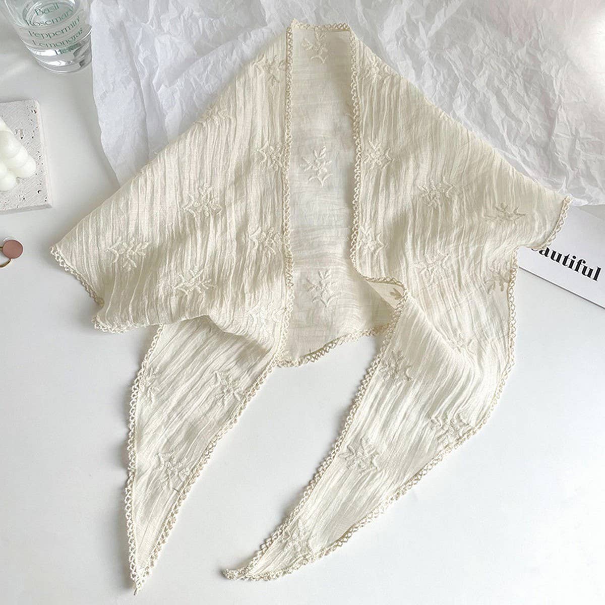 THIN FLORAL LACE TRIANGLE SCARF