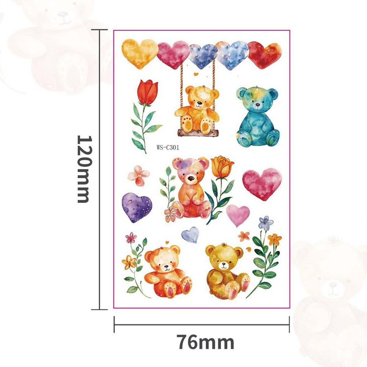 Kids Glitter Tattoo Stickers Bear Butterfly Stars