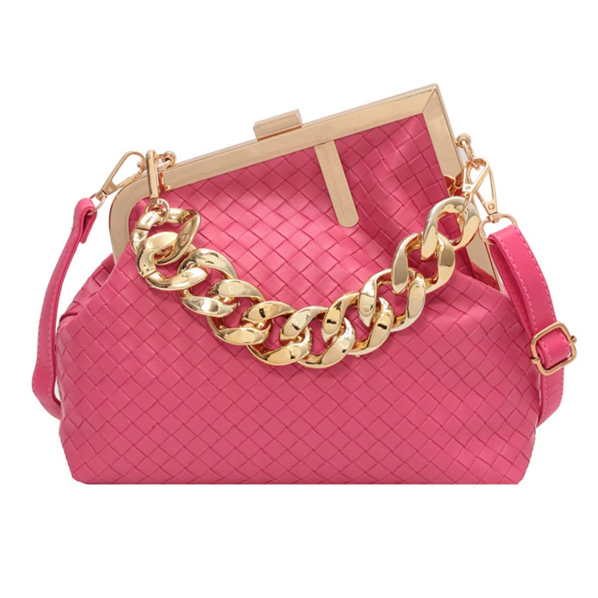 Irregular candy-colored metal chain handbag