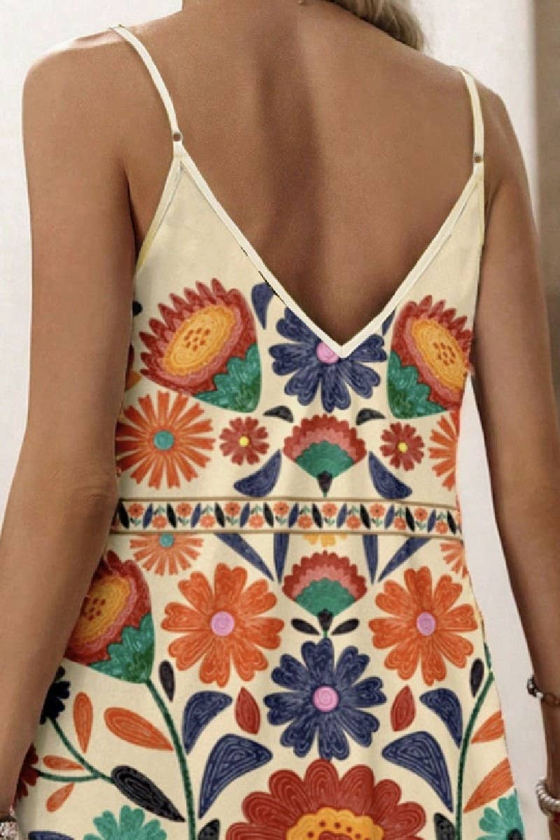 CWDSD10504_V-NECK PRINTED SUSPENDER SLEEVELESS DRESS