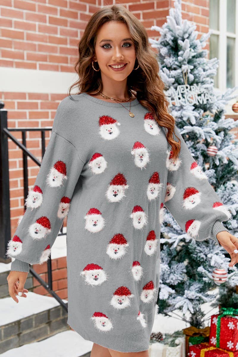CWDSD4931_CHRISTMAS SANTA HEAD SWEATER DRESS