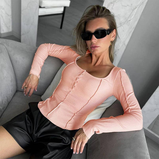 SOLID COLOR SQUARE COLLAR CASUAL ALL-OVER TOP