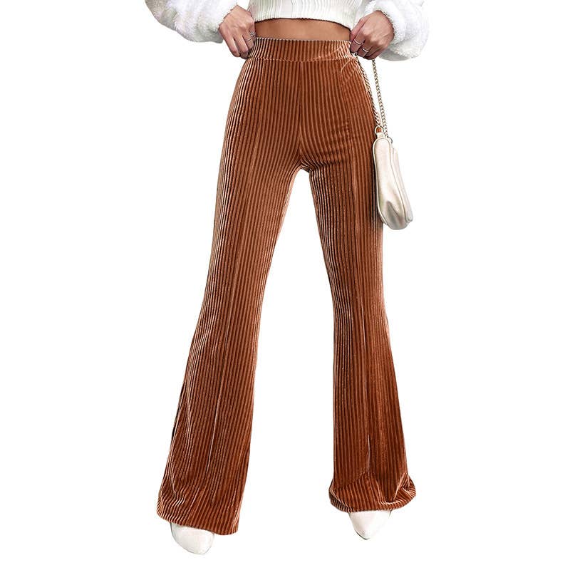 Fashion solid color corduroy high-waisted bell bottoms