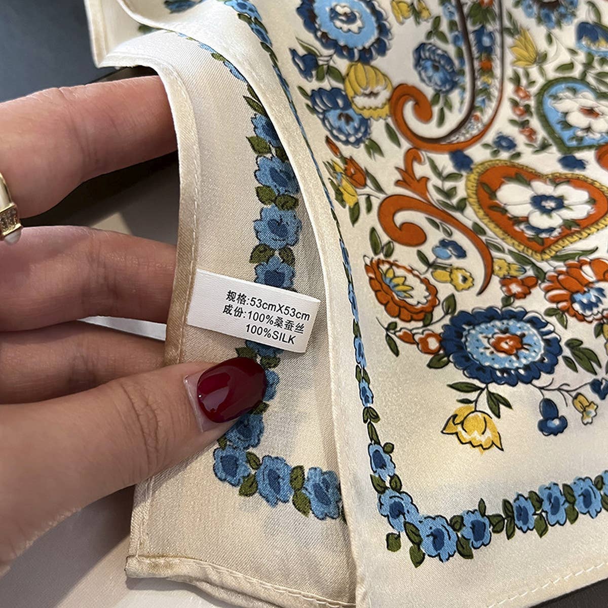 100% Silk Floral Scarf, Square, Versatile, Gift_CWASC0544