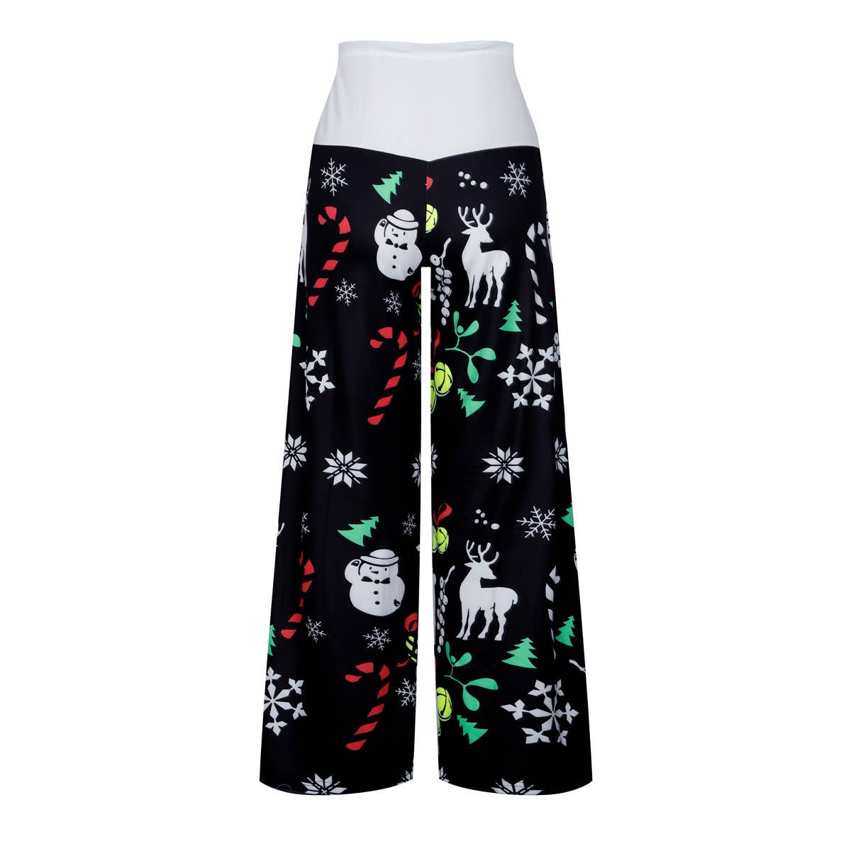 Christmas print patchwork lace-up wide-leg pants