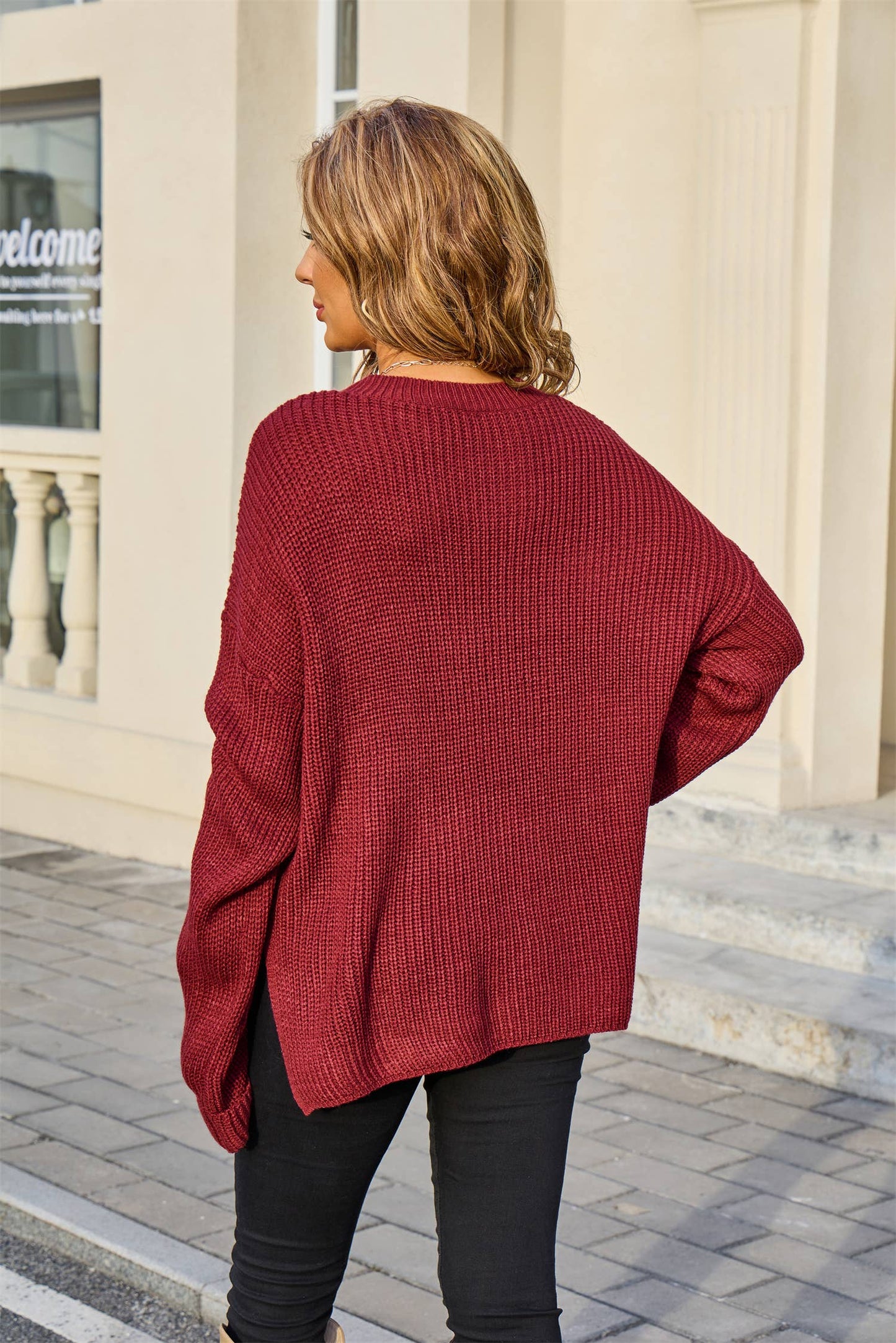 Slouchy breeze long sleeve pocket knit sweater