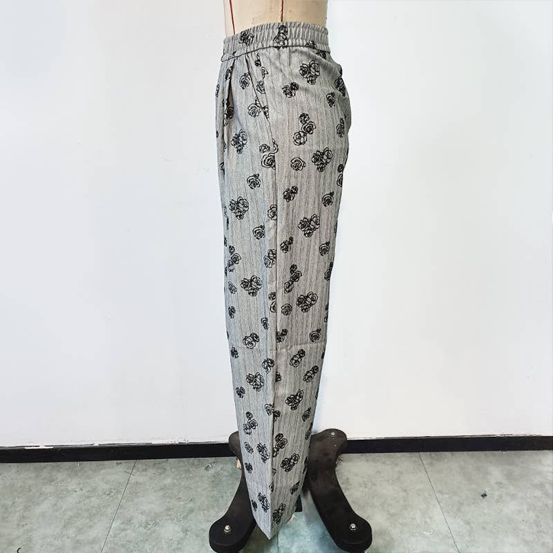 FLORAL PRINT ELASTIC WAIST STRAIGHT LEG PANTS