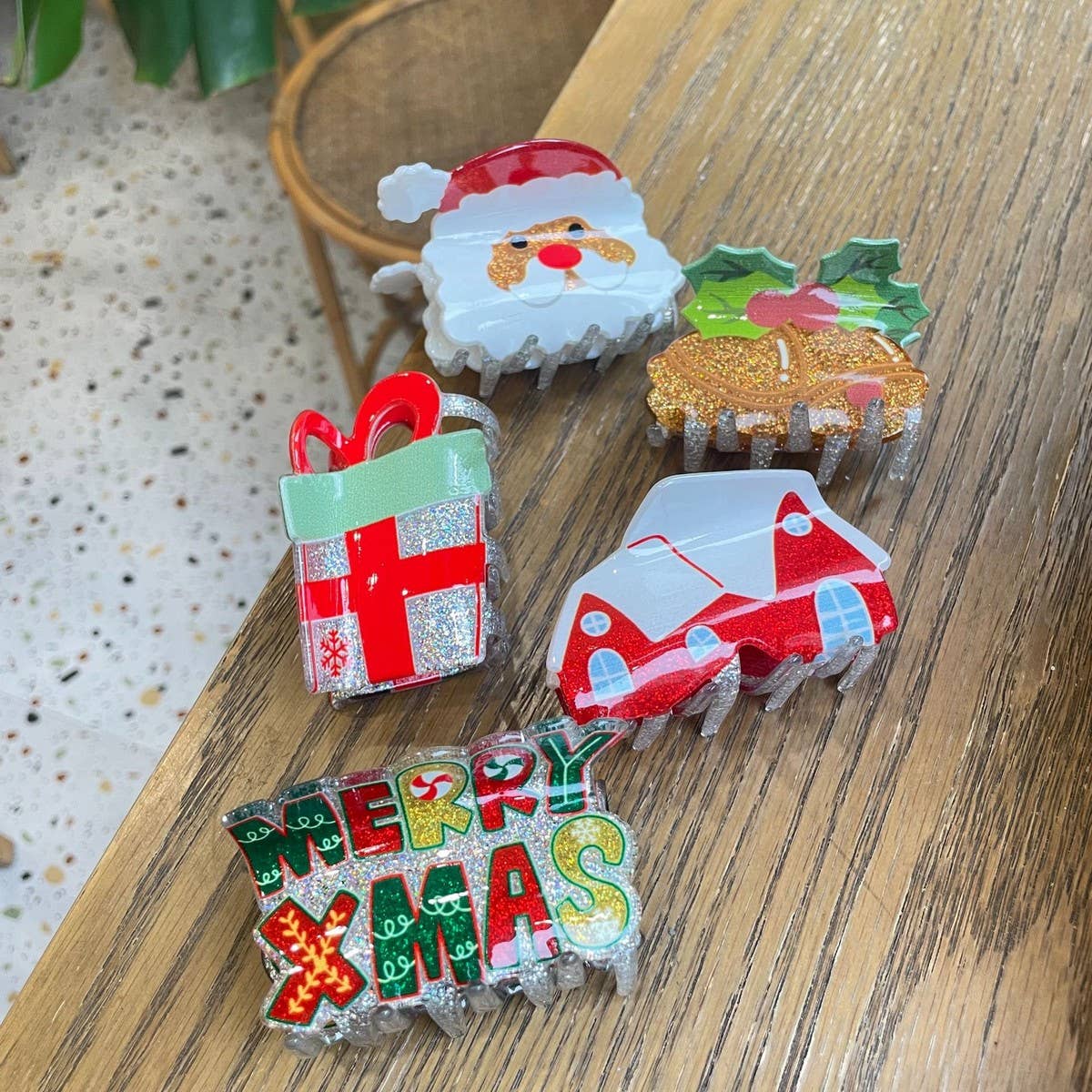 Christmas Hair Claw - Santa Bell Gift House Clip