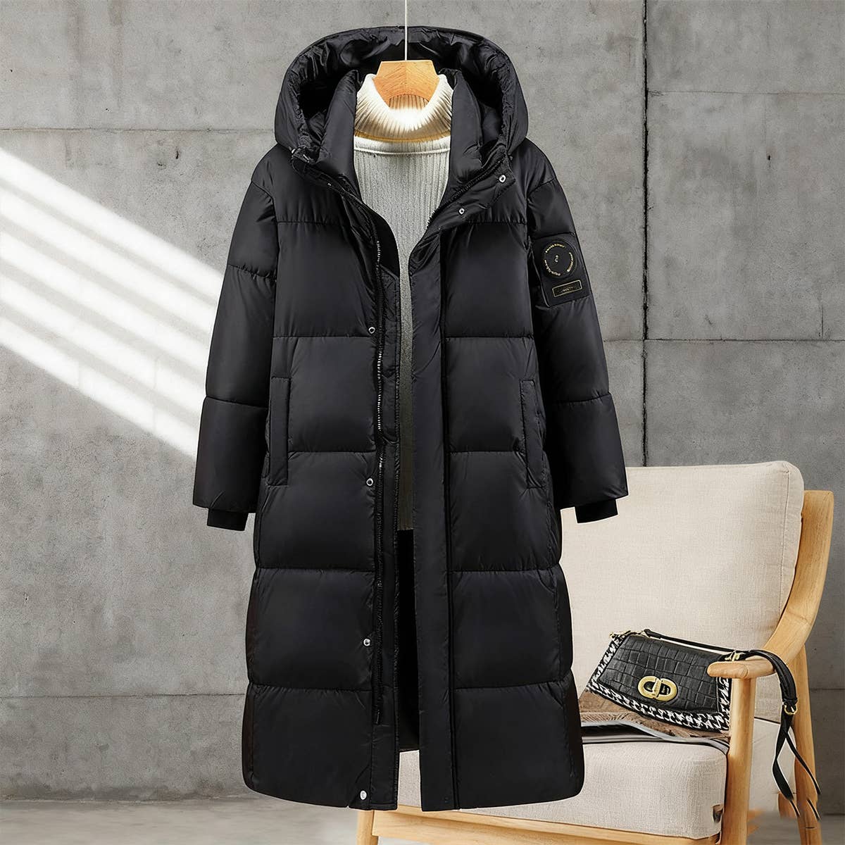 Knee-length,thick and loose cotton-padded jacket